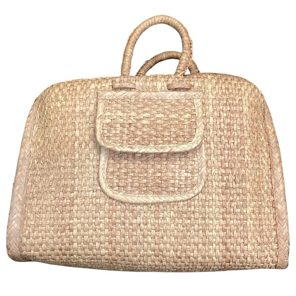 Vintage Large Wicker Satchel Briefcase Tote, Light Tan - Picture 15 of 15